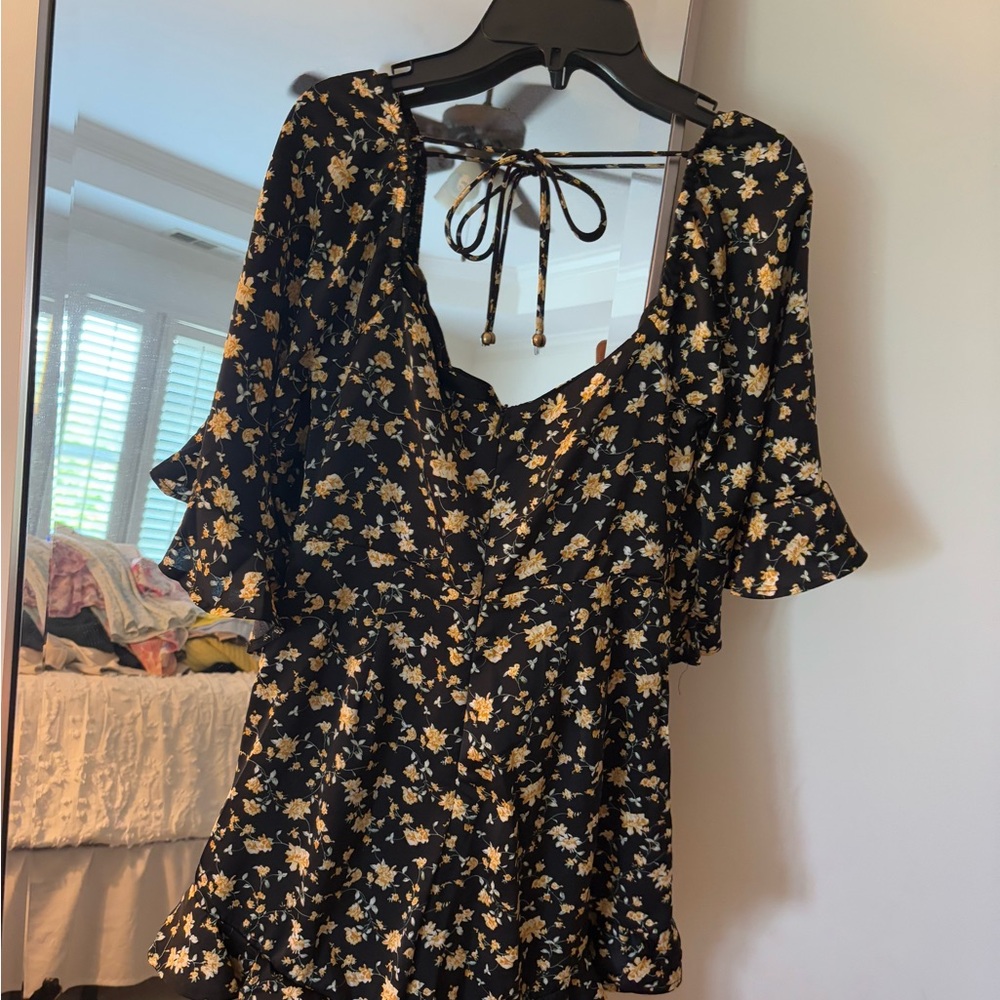 Hello Molly Black and Yellow Floral Jumpsuit